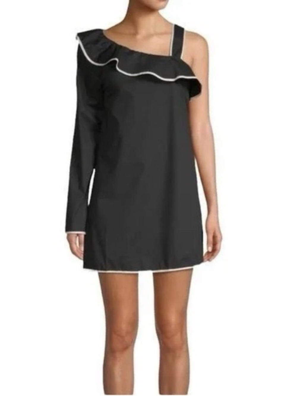 NWT Lovers + Friends One-Shoulder Black Ruffle Trim Mini Dress